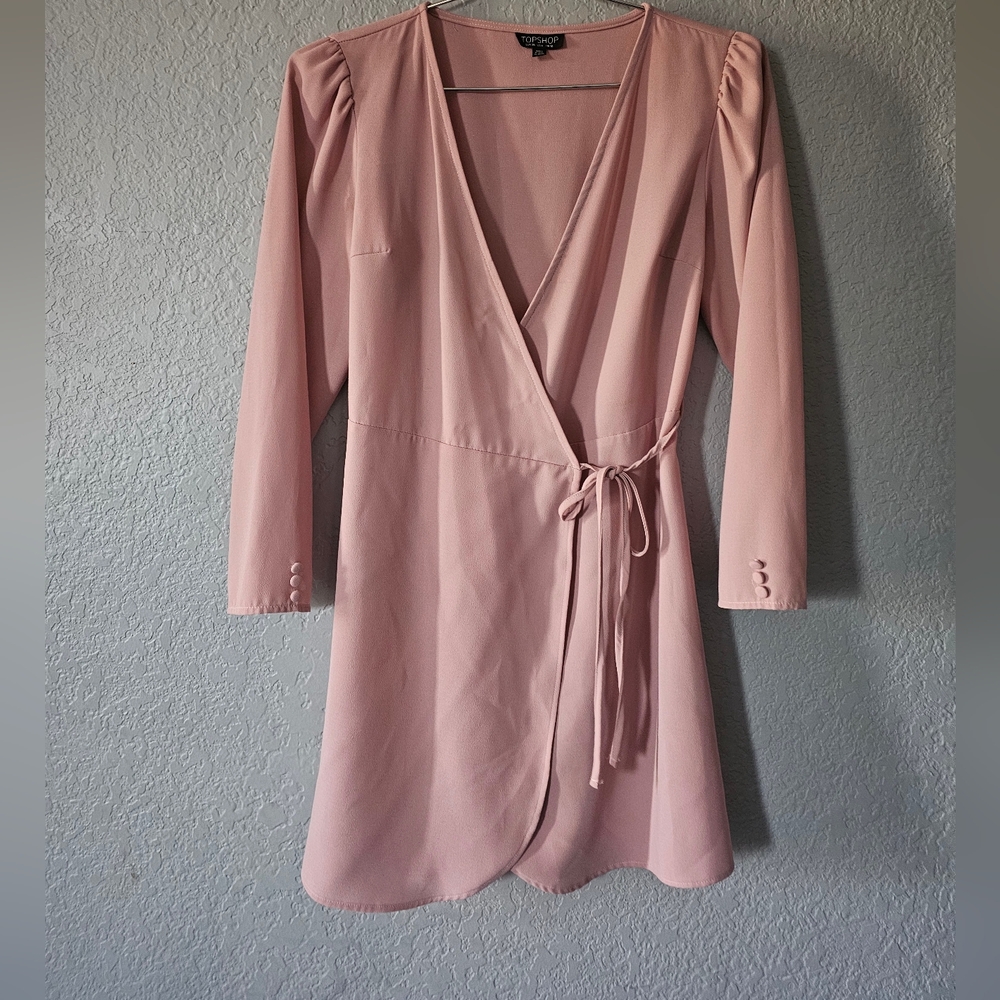 Topshop Tie Waist Wrap Dress In Dusty rose Size 6 Made In Sri Lanka